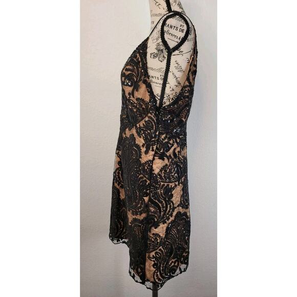 New Free People Mini Dress SZ 12 Night Shimmers Black Goingout Illusion Sequins - Picture 8 of 11